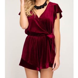 Surplice Velvet Romper